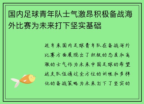 国内足球青年队士气激昂积极备战海外比赛为未来打下坚实基础 国内足球青年队士气激昂积极备战海外比赛为未来打下坚实基础